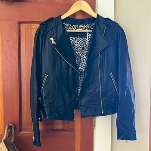 Wilsons Leather Black Jacket with Animal Print Lining